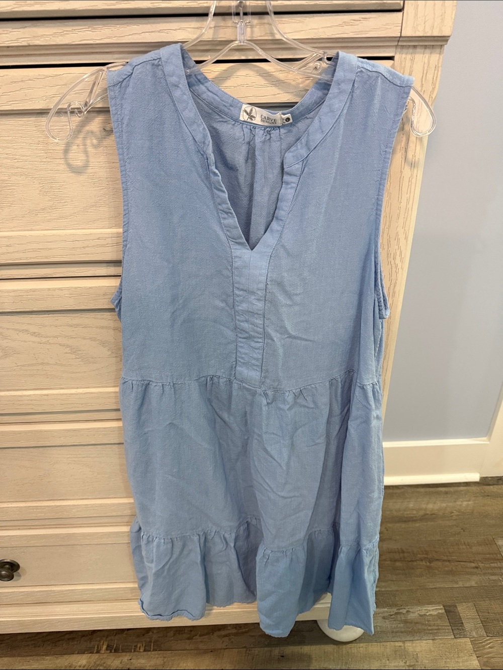 Carve Designs Light Blue Sleeveless Tiered Mini Dress